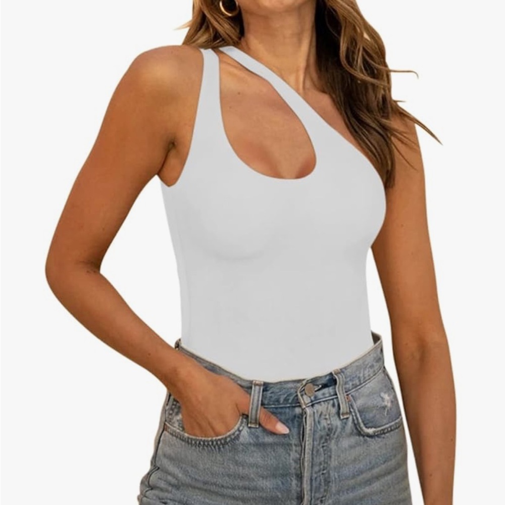 EUC ReoRia Butsmooth® Plunge One Shoulder Sleeveless Tank Bodysuit - White XXL